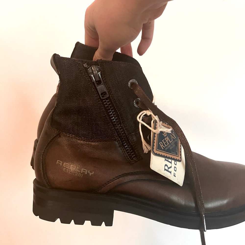 Brand new with tags Replay boots. Size Mens 11. Leather and denim.